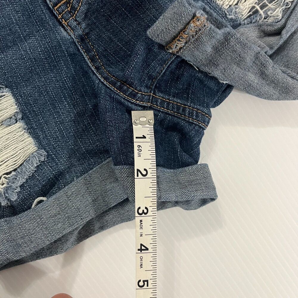 Aeropostale Womens High Rise Curvi Midi Shorts Denim Sz 8 Dark Wash Distressed - Picture 7 of 8